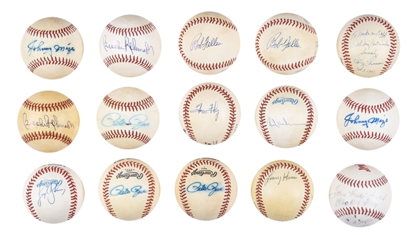 Hall of Famers and Stars Signed Baseball Collection of (15) Including Feller, Rose, Robinson and Mize (Beckett Pre-Cert)